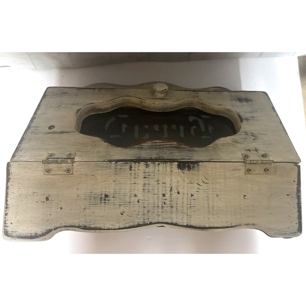 Vtg Wood Bread Box Stencil Design Glass Face Farmhouse Breadbox Cottagecore - Picture 10 of 10